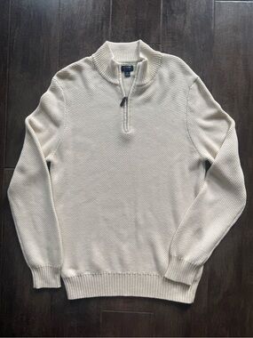 J. Crew Men's NWT Beige 100% Cotton Knit 1/4 Zip Mock Neck Pullover Sweater M